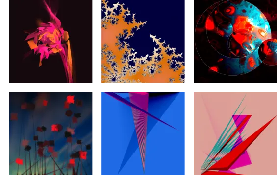 A spread of six generative works by Tim Murray-Browne.