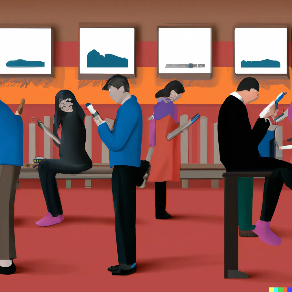 Another AI generated image of people in an art gallery staring at their phones