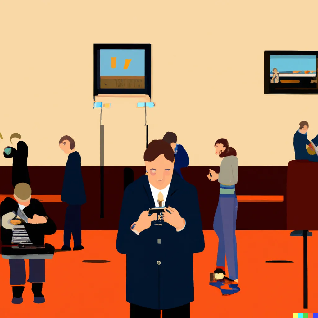 Another AI generated image of people in an art gallery staring at their phones