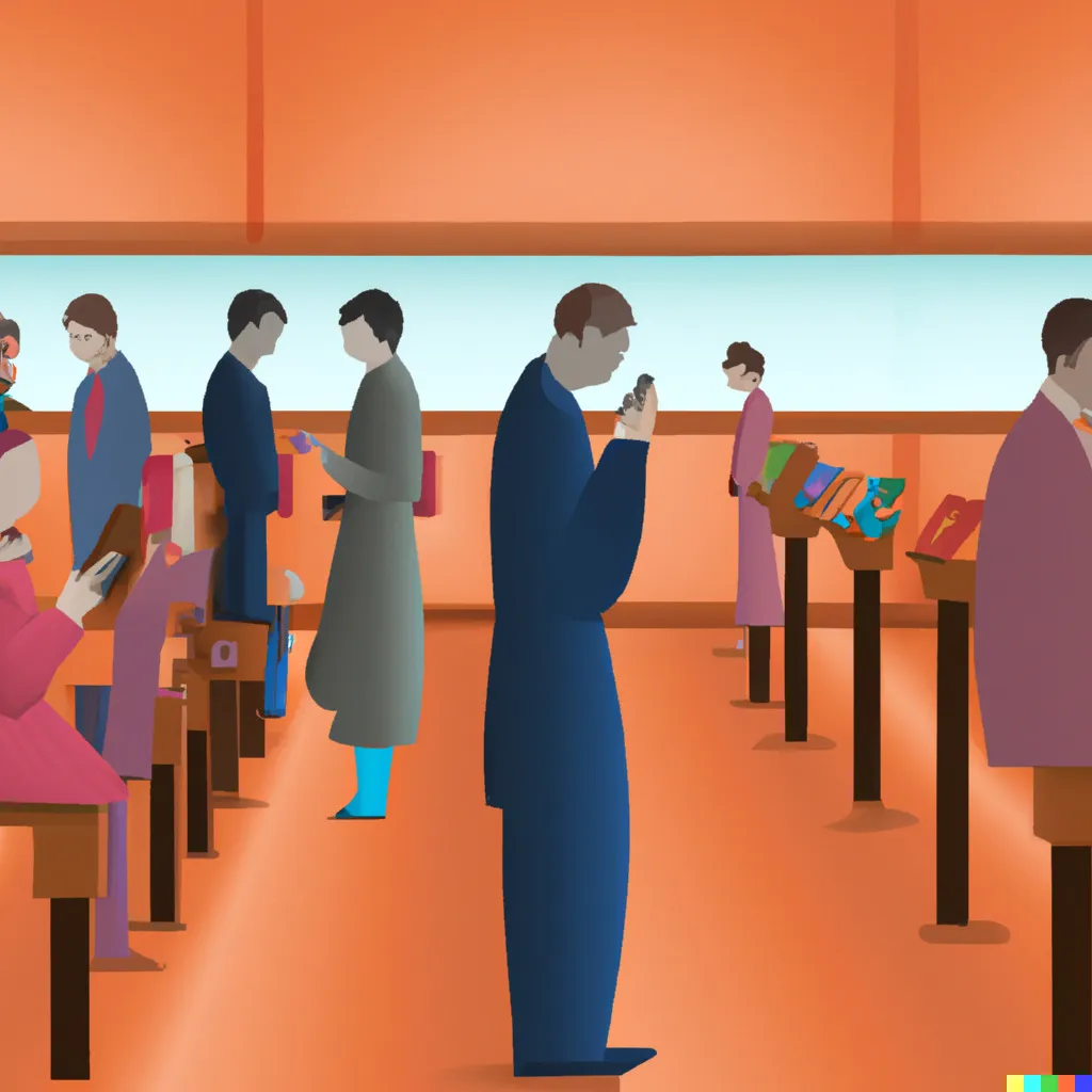 Another AI generated image of people in an art gallery staring at their phones
