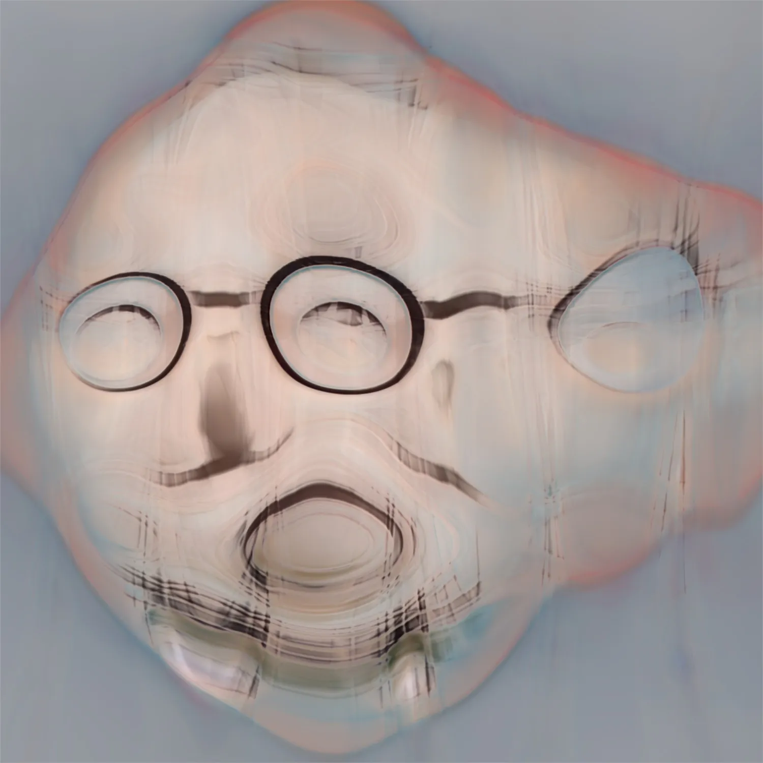 An AI-rendered portrait of Tim Murray-Browne looking like an amoeba. Title: Embryonic Portrait 21. Artist: Tim Murray-Browne