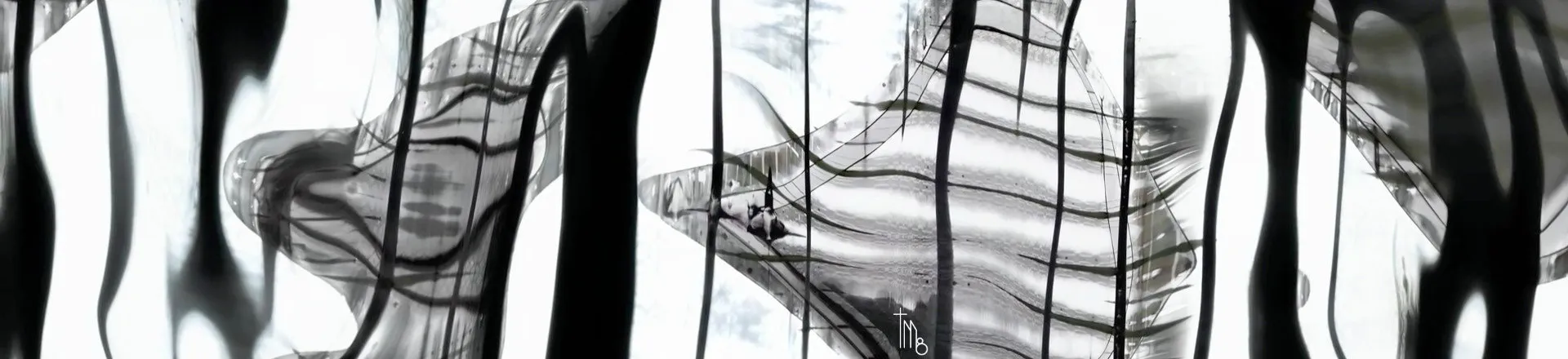 Still from “Submerged” by Tim Murray-Browne. Abstract image of wiggling black and white lines with diamond shapes emerging. Image: Tim Murray-Browne