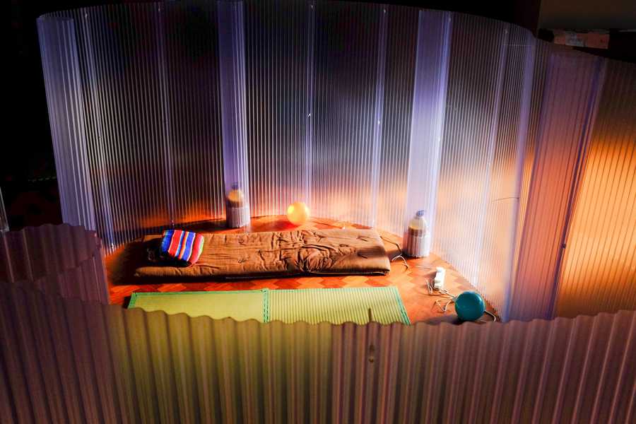 Movement Alphabet by Jan Lee and Tim Murray Browne a view inside the immersive interaction pod where the movement portraits are created in this participatory digital art installation