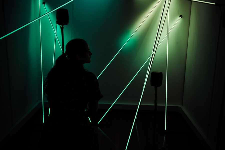 Post Truth and Beauty by Tim Murray Browne and Aphra Shemza 2 Participant interacting with the installation Photo Antonino Manola